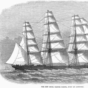 CLIPPER SHIP, 1869. The clipper ship Caliph, built at Aberdeen, Scotland, for the China trade. Wood engraving, English, 1869