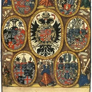 COATS OF ARMS. Coats of arms Holy Roman Emperor Rudolph II and other nobility. Line engraving
