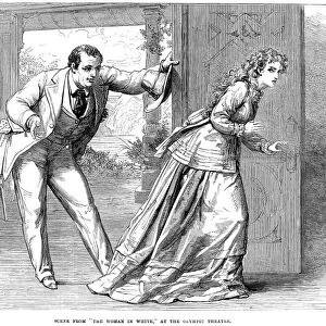 COLLINS: WOMAN IN WHITE. George Vinning as Count Fosco and Ada Dyas as Anne Catherick in a scene from the 1871 London theatrical production of Wilkie Collins The Woman in White. Contemporary English engraving
