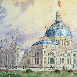 COLUMBIAN EXPOSITION, 1893. U. S. Government Building at the Worlds Columbian Exposition, Chicago, 1893: watercolor, 1893, by F. Childe Hassam