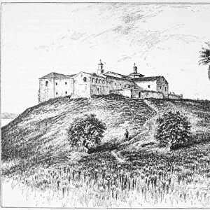 COLUMBUS: LA RABIDA. The convent of La Rabida at Huelva, Spain, where Christopher Columbus and his son Diego sought lodging shortly before Columbus sailed for the New World in 1492. Line engraving, American, 1892