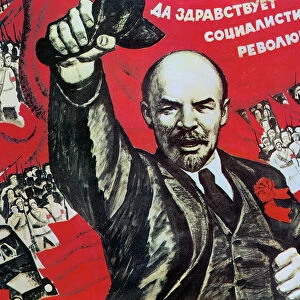 COMMUNIST POSTER, 1968. Long Live the Socialist Revolution! A poster by Vladimir Kalensky, Soviet Union, 1968
