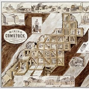 COMSTOCK LODE, 1859-79. A cutaway view of the mines of the Comstock Lode at Virginia City