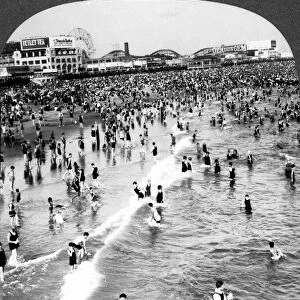 CONEY ISLAND: BEACH c1920. Bathers at the beach at Coney Island, Brooklyn, New York
