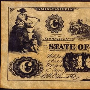 CONFEDERATE BANKNOTE. Treasury note for one hundred dollars issued by the State of Mississippi, 1862