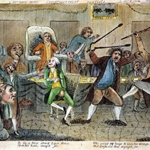 CONGRESSIONAL PUGILISTS. American cartoon, 1798, engraving on the fight in Congress between Roger Griswold (wielding cane) and Matthew Lyon, the most notable victim of the Sedition Act of 1798