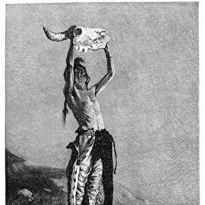 Conjuring Back the Buffalo. Wood engraving, 1892, after a painting by Frederic Remington