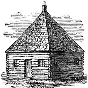 CONNECTICUT: CHURCH, 1638. The first church erected in Hartford, Connecticut, 1638. Wood engraving, American, 19th century