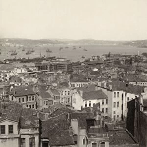 CONSTANTINOPLE, c1880. Aerial view of the waterfront in Constantinople, Ottoman Empire