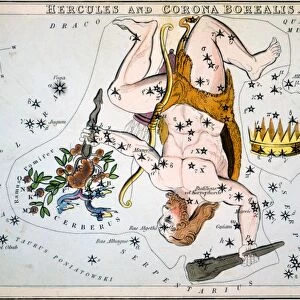 CONSTELLATION: HERCULES. Astronomical chart showing the constellations Hercules