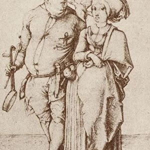 A COOK AND HIS WIFE, c1496. Copper engraving by Albrecht D├╝rer, c1496