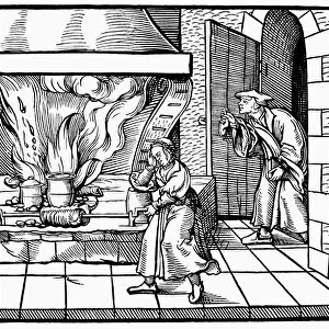 COOKING: ROAST, c1530. Smelling the roast. Woodcut, c1530