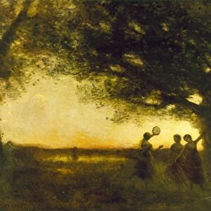 COROT: EVENING, 1875. Pleasures of Evening. Oil in canvas by Jean-Baptiste Camille Corot, 1875