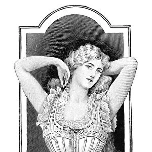 CORSET ADVERTISEMENT, 1890. English newspaper advertisement, c1890