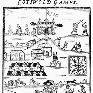 COTSWOLD GAMES, 1636. The annual Cotswold Games. Woodcut frontispiece for Annalia Dubrensia