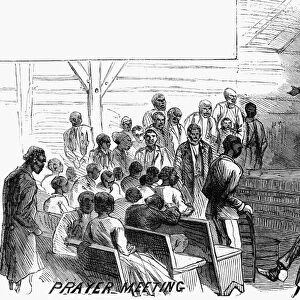 COTTON PLANTATION, 1867. Prayer Meeting. Wood engraving, 1867, after a drawing by A