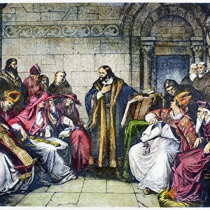 COUNCIL OF CONSTANCE, 1414. Bohemian religious reformer Jan Hus (c1369-1415) at the Council of Constance, 1414. Wood engraving, 19th century