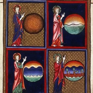 CREATION OF THE EARTH. Manuscript illumination from a French psalter, late 13th century