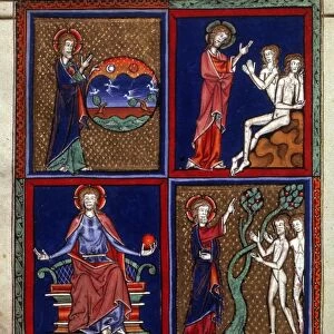 CREATION OF THE FIRMAMENT. With other scenes from a 13th century French manuscript