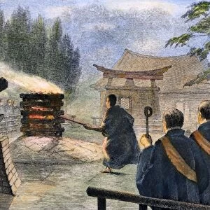 Cremation in Japan. Wood engraving, English, 1890