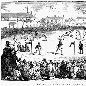 A cricket match at Lord s. Wood engraving, English, 1842