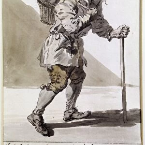CRIES OF LONDON, 1759. Ink Seller. Pen and watercolor by Paul Sandby, 1759