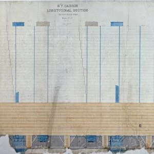 Cross-section of the caisson and masonry foundation of the Brooklyn Bridge, c1870
