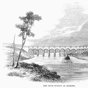 CROTON AQUEDUCT, 1860. High bridge of the Croton Aqueduct over the Harlem River. Wood engraving, American, 1860