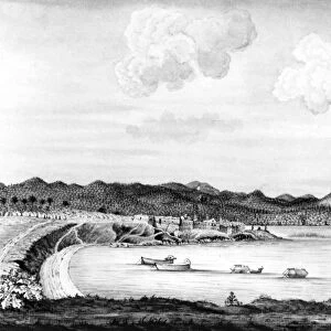 CROWN POINT, 1759. Southeast view of the fort at Crown Point on Lake Champlain, New York