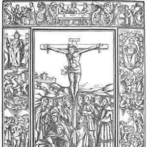 CRUCIFIXION OF CHRIST. Woodcut, Italian, 16th century