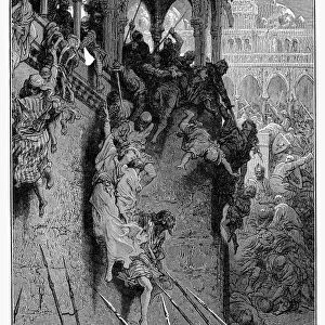 CRUSADES, 1098. The capture of Antioch, Turkey, by crusaders in 1098. Wood engraving, 19th century