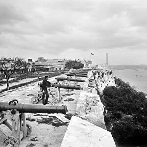 CUBA: LA CABANA, c1900. Parapet of the Fortaleza de San Carlos de la Cabana, an