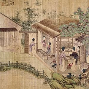 Cultivated silkworms are graded. Chinese silk painting, c1650-1726