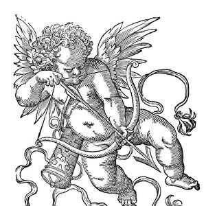 CUPID / EROS. Woodcut, 1599, by Jost Amman