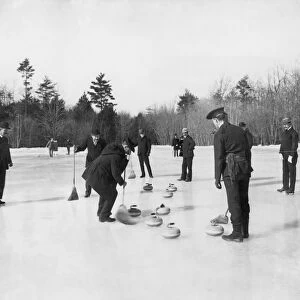 CURLING ON A POND, c1905. Curling on a New England pond