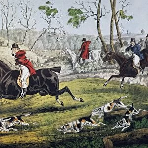CURRIER: FOX CHASE / GONE AWAY. Lithograph, 1846, by Nathaniel Currier