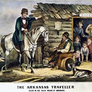 CURRIER & IVES: THE ARKANSAS TRAVELER. Color lithograph, 1870, by Currier & Ives