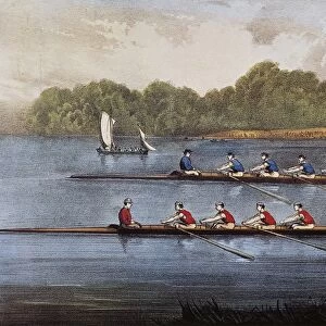 CURRIER & IVES: ROWING CONTEST. The Great International Boat Race, August 27th, 1869. Contemporary lithograph by Currier & Ives, 1869