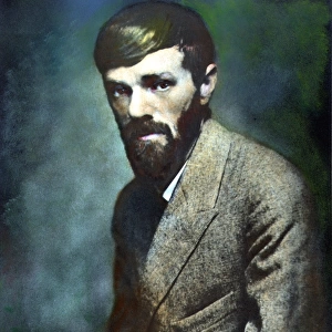 D. H. LAWRENCE (1885-1930). Oil over a photograph by Nickolas Muray, 1920s
