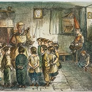 DAMEs SCHOOL. Early American. Color engraving, 19th century