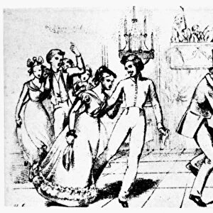 DANCE: L├äNDLER, 1825. Dancing the l├ñndler. Detail of a German engraving, c1825