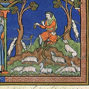 DAVID, THE YOUNG SHEPHERD. Playing his pipe and a bell (I Samuel xvi: 5-11): French