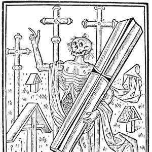 DEATH, 1496. Woodcut allegorical representation of Death from Le grant kalendrier