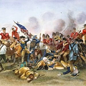 The death of Baron de Kalb at the Battle of Camden, South Carolina, 16 August 1780: colored engraving, 19th century