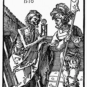 DEATH AND THE LANSQUENET. German woodcut, 1510, by Albrecht Durer