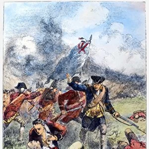The death of Major John Pitcairn of the British Royal Marines at the Battle of Bunker Hill during the American Revolutionary War, 17 June 1775. Wood engraving, English, 19th century