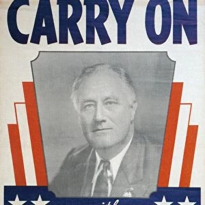 Democratic Party oil cloth banner from the 1940 presidential campaign, supporting the re-election of President Franklin D. Roosevelt