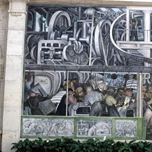 DIEGO RIVERA: DETROIT. Large detail of Diego Riveras mural, depicting the American automobile industry at The Detroit Institute of Arts, 1932-1933