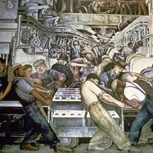 Detail of Diego Riveras mural at the Detroit Institute of Arts depicting the American automobile industry, 1932-33