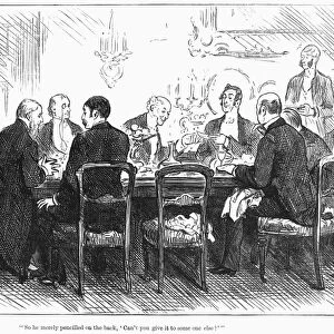 DINNER PARTY, 1880. Illustration from an English newspaper, 1880